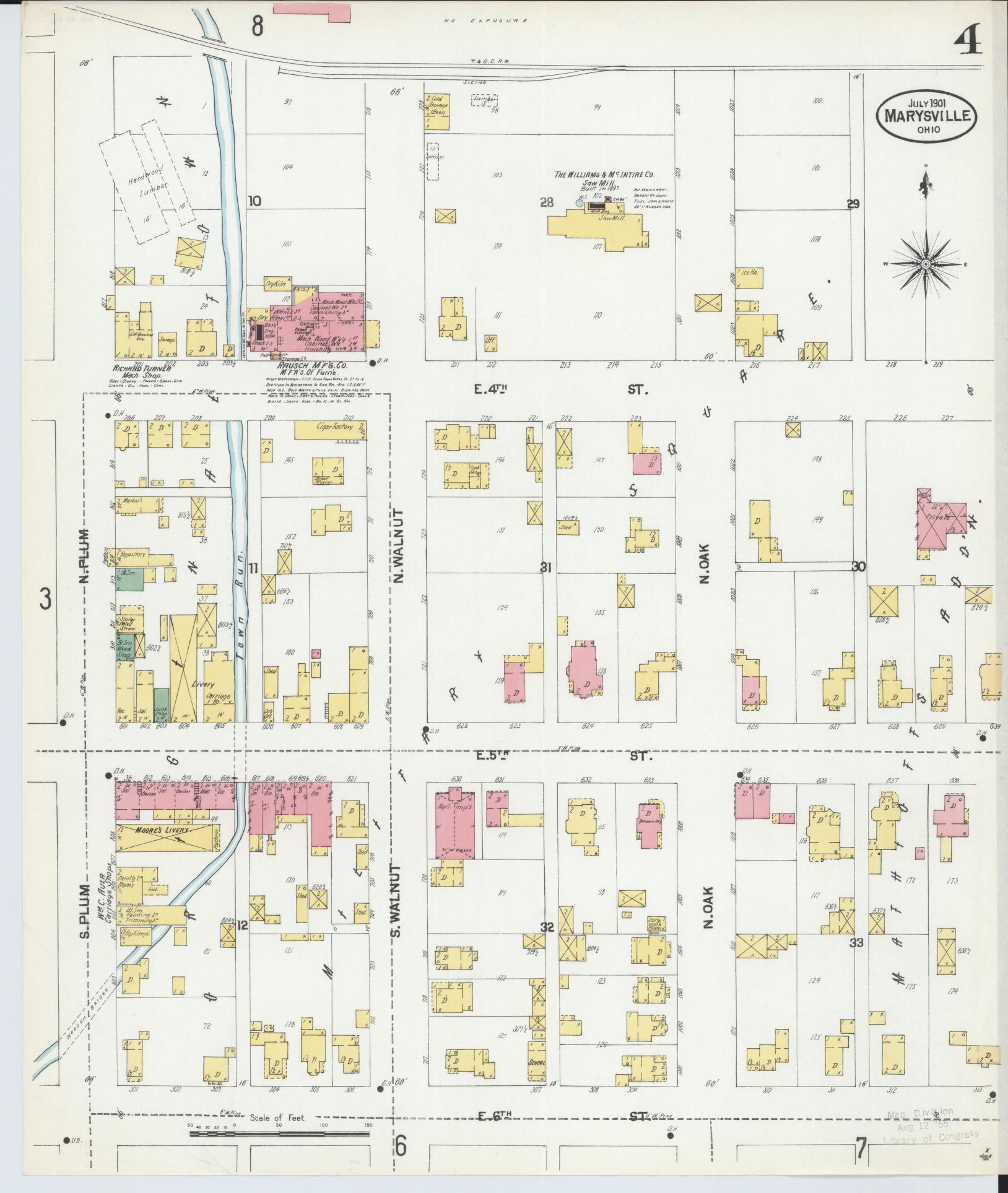 Sanborn Fire Insurance Map from Marysville, Union County, Ohio (1901), Sheet #0004 - Historic Sanborn Fire Insurance Map Print, vintage old map wall art, antique decor, genealogy gift, Ohio Ohio map