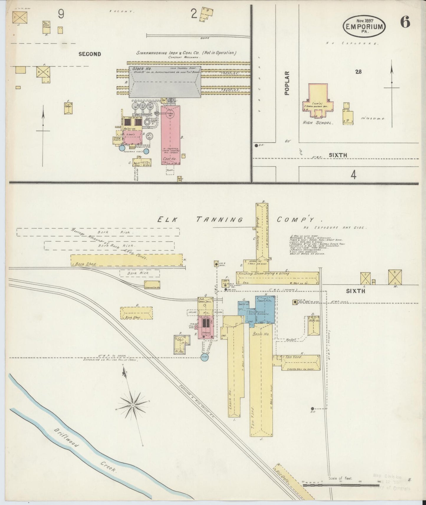 Sanborn Fire Insurance Map from Emporium, Cameron County, Pennsylvania (1897), Sheet #0006 - Historic Sanborn Fire Insurance Map Print, vintage old map wall art, antique decor, genealogy gift, Pennsylvania Pennsylvania map