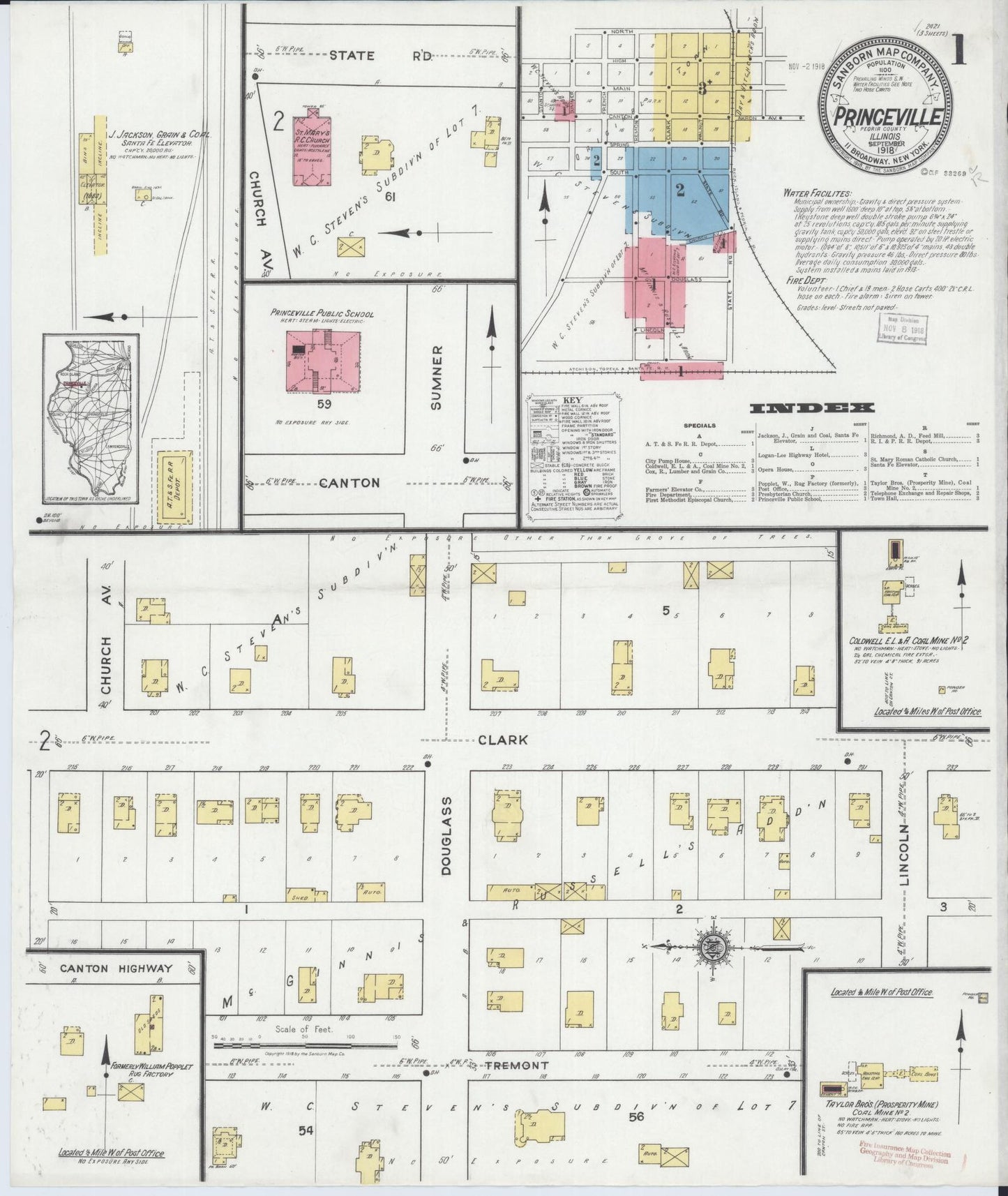 Sanborn Fire Insurance Map from Princeville, Peoria County, Illinois (1918), Sheet #0001 - Complete Map Set gallery image, historic Sanborn map, vintage wall art, Illinois Illinois
