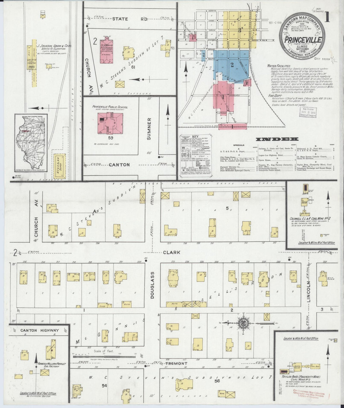 Sanborn Fire Insurance Map from Princeville, Peoria County, Illinois (1918), Sheet #0001 - Complete Map Set gallery image, historic Sanborn map, vintage wall art, Illinois Illinois