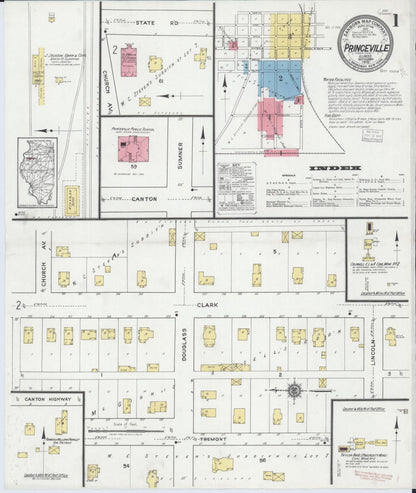 Sanborn Fire Insurance Map from Princeville, Peoria County, Illinois (1918), Sheet #0001 - Complete Map Set gallery image, historic Sanborn map, vintage wall art, Illinois Illinois