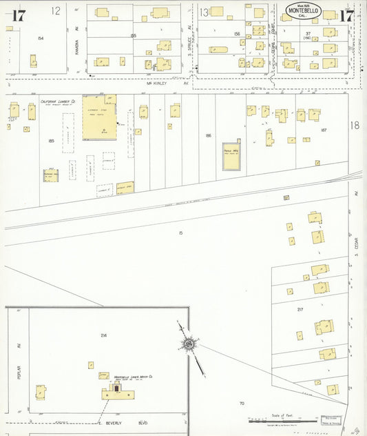 Sanborn Fire Insurance Map from Montebello, Los Angeles County, California (1925), Sheet #0017 - Historic Sanborn Fire Insurance Map Print, vintage old map wall art, antique decor, genealogy gift, California California map