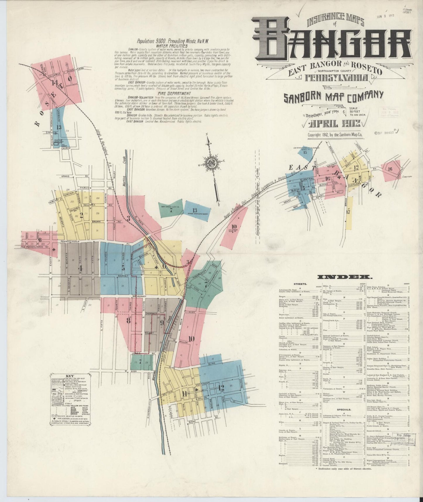 Sanborn Fire Insurance Map from Bangor, Northampton County, Pennsylvania (1912), Sheet #0001 - Historic Sanborn Fire Insurance Map Print, vintage old map wall art, antique decor, genealogy gift, Pennsylvania Pennsylvania map