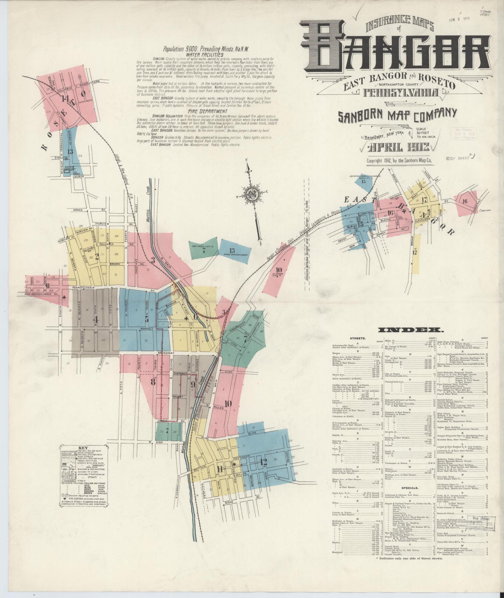 Sanborn Fire Insurance Map from Bangor, Northampton County, Pennsylvania (1912), Sheet #0001 - Historic Sanborn Fire Insurance Map Print, vintage old map wall art, antique decor, genealogy gift, Pennsylvania Pennsylvania map