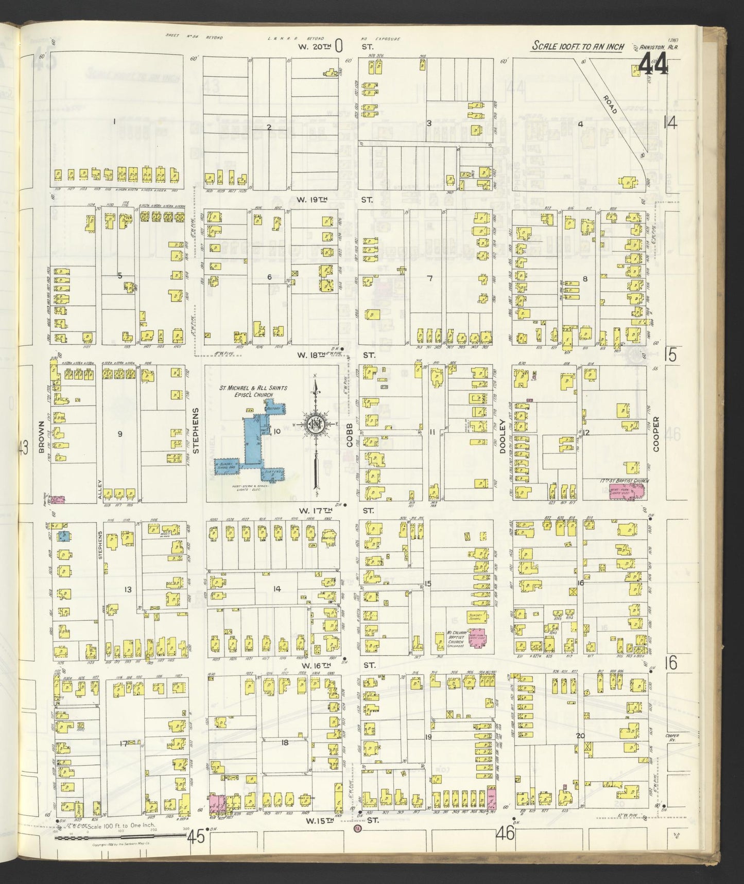 Sanborn Fire Insurance Map from Anniston, Calhoun County, Alabama (1925), Sheet #0044 - Complete Map Set gallery image, historic Sanborn map, vintage wall art, Alabama Alabama
