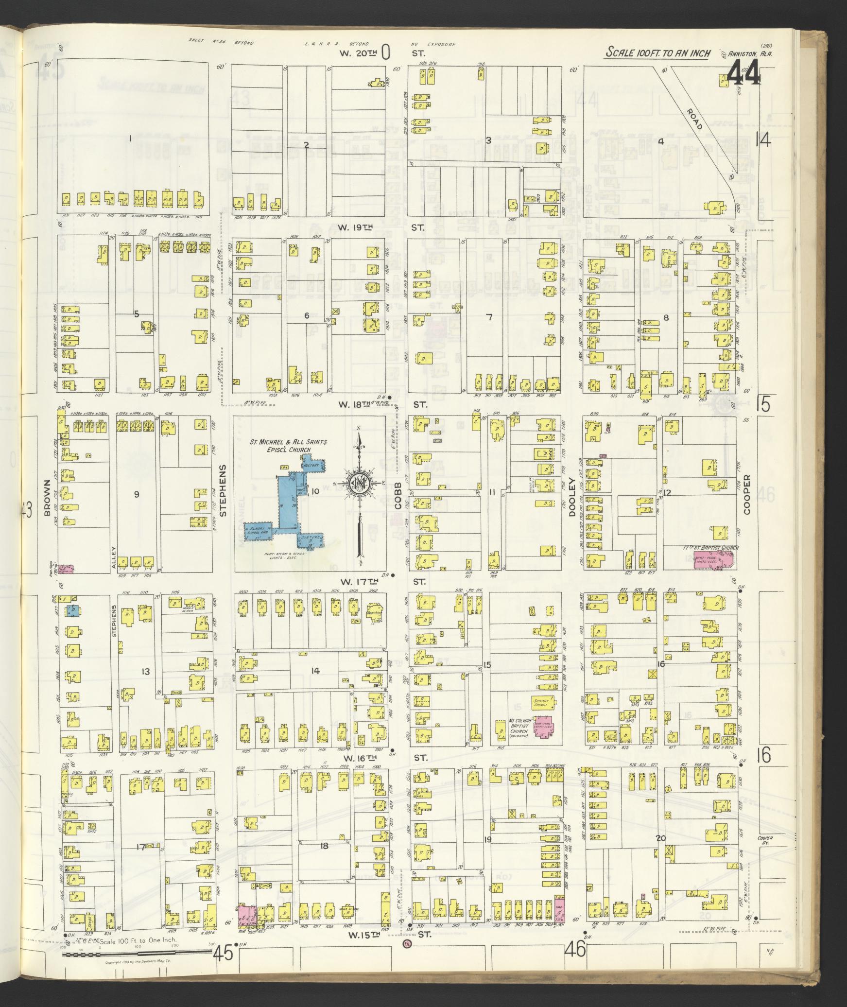 Sanborn Fire Insurance Map from Anniston, Calhoun County, Alabama (1925), Sheet #0044 - Complete Map Set gallery image, historic Sanborn map, vintage wall art, Alabama Alabama