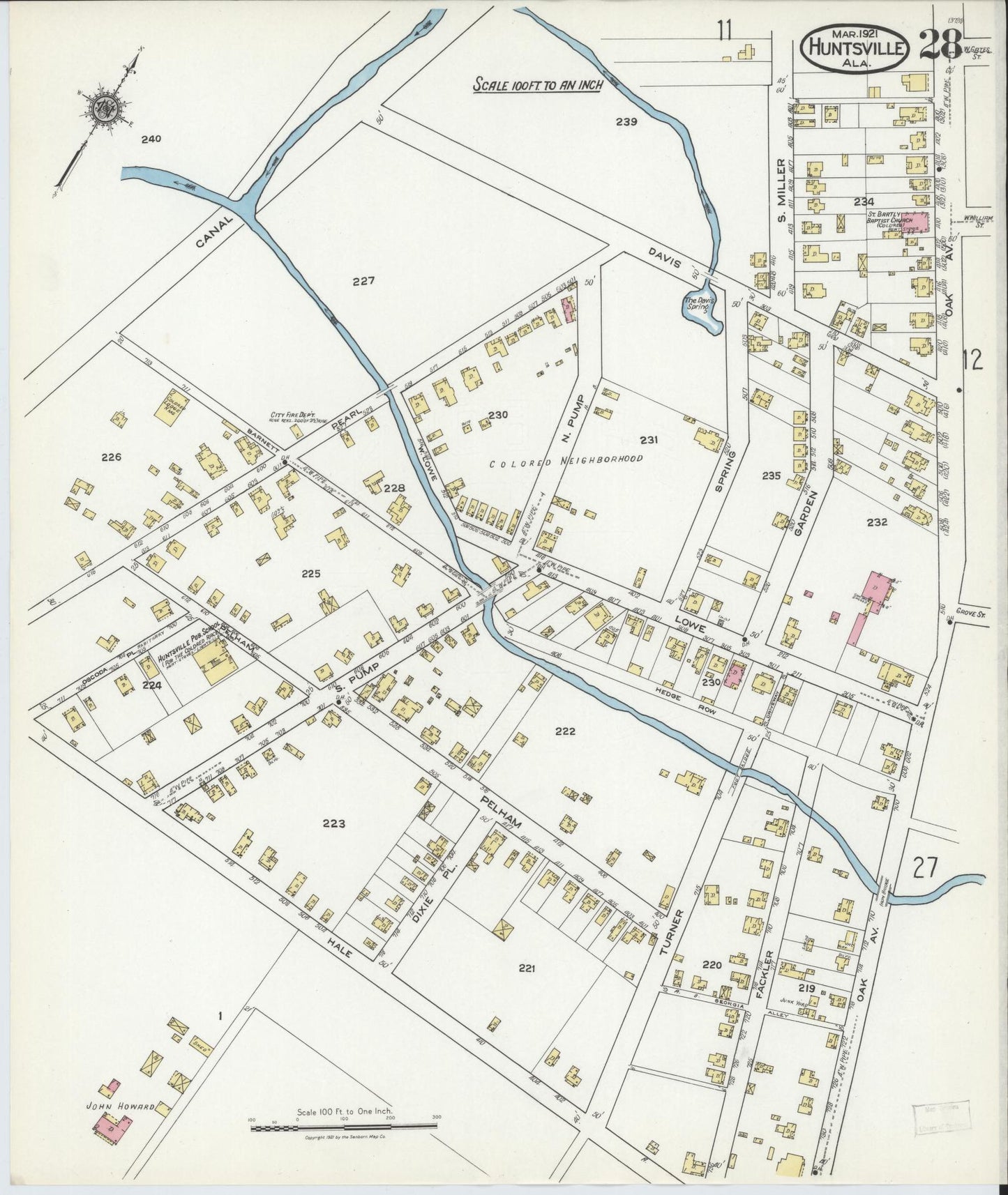 Sanborn Fire Insurance Map from Huntsville, Madison County, Alabama (1921), Sheet #0028 - Complete Map Set gallery image, historic Sanborn map, vintage wall art, Alabama Alabama