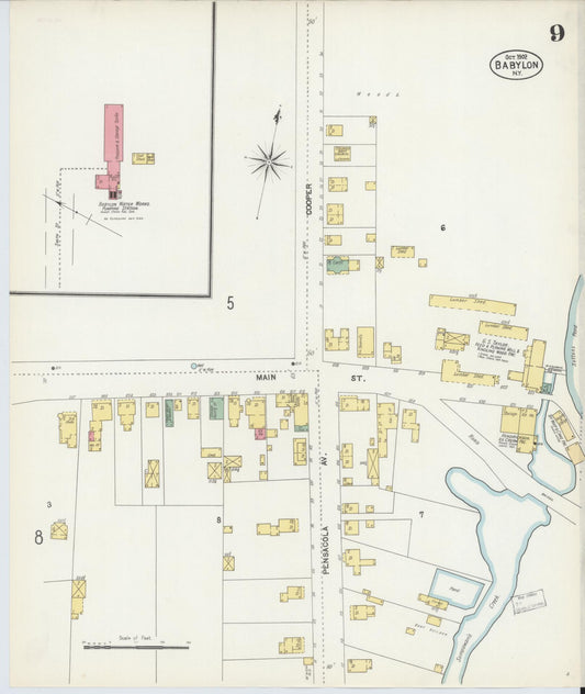 Sanborn Fire Insurance Map from Babylon, Suffolk County, New York (1902), Sheet #0009 - Historic Sanborn Fire Insurance Map Print, vintage old map wall art, antique decor, genealogy gift, New York New York map