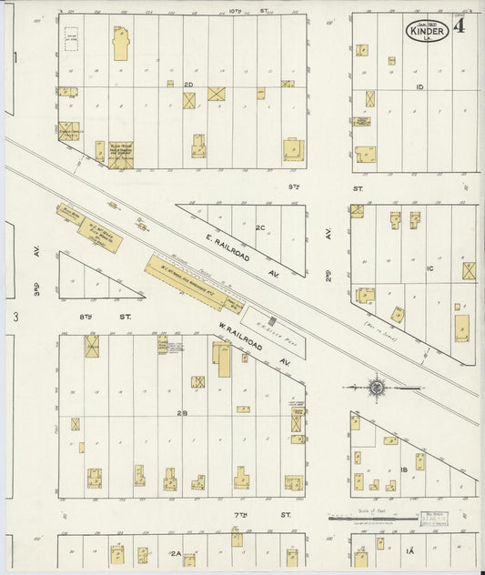 Sanborn Fire Insurance Map from Kinder, Allen Parish, Louisiana (1921), Sheet #0004 - Historic Sanborn Fire Insurance Map Print, vintage old map wall art, antique decor, genealogy gift, Louisiana Louisiana map