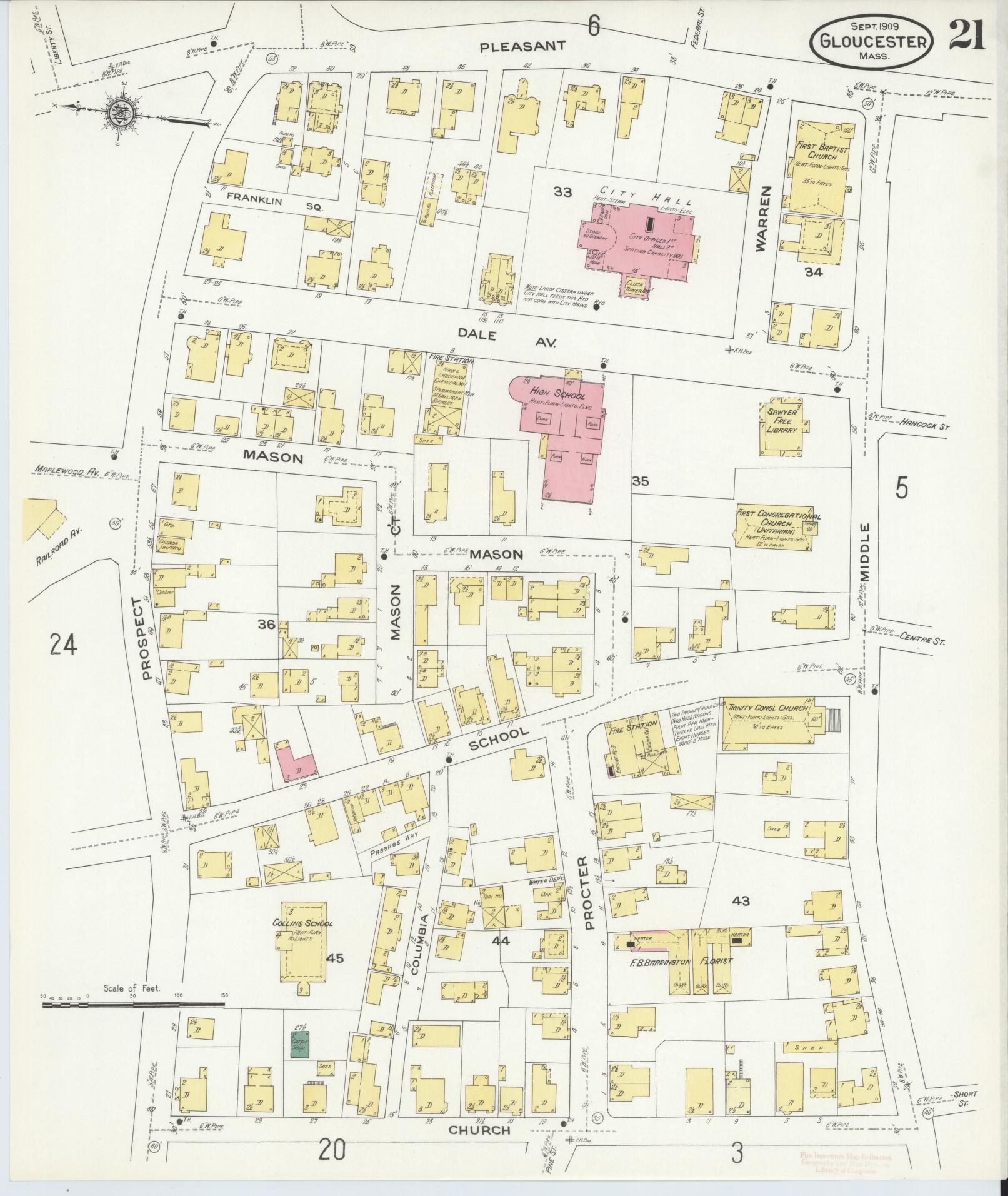 Sanborn Fire Insurance Map from Gloucester, Essex County, Massachusetts (1909), Sheet #0021 - Complete Map Set gallery image, historic Sanborn map, vintage wall art, Massachusetts Massachusetts