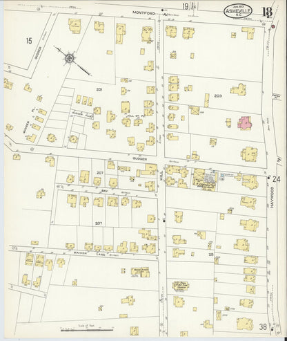 Sanborn Fire Insurance Map from Asheville, Buncombe County, North Carolina (1913), Sheet #0018 - Historic Sanborn Fire Insurance Map Print, vintage old map wall art, antique decor, genealogy gift, North Carolina North Carolina map