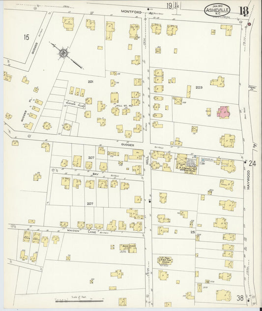 Sanborn Fire Insurance Map from Asheville, Buncombe County, North Carolina (1913), Sheet #0018 - Historic Sanborn Fire Insurance Map Print, vintage old map wall art, antique decor, genealogy gift, North Carolina North Carolina map