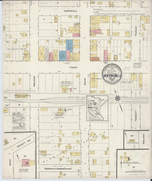 Sanborn Fire Insurance Map from New York Mills, Otter Tail County, Minnesota (1916), Sheet #0001 - Historic Sanborn Fire Insurance Map Print, vintage old map wall art, antique decor, genealogy gift, Minnesota Minnesota map