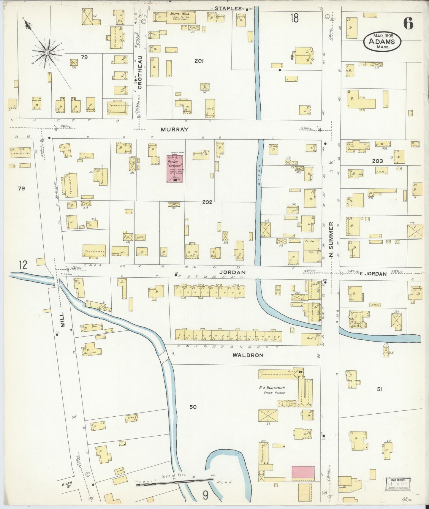 Sanborn Fire Insurance Map from Adams, Berkshire County, Massachusetts (1908), Sheet #0006 - Complete Map Set gallery image, historic Sanborn map, vintage wall art, Massachusetts Massachusetts