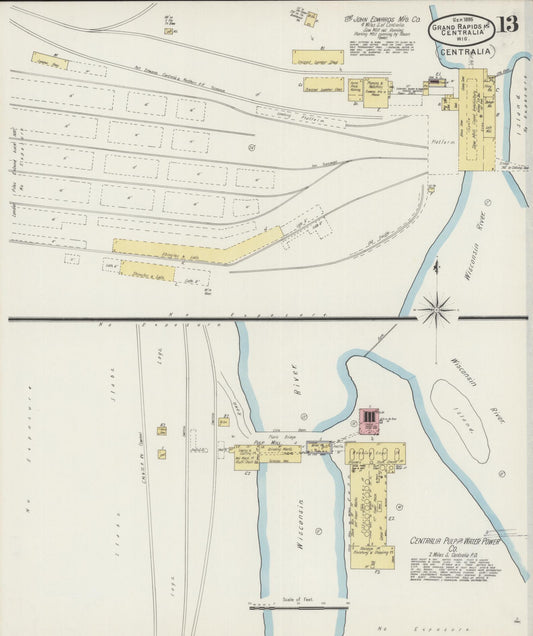 Sanborn Fire Insurance Map from Grand Rapids, Wood County, Wisconsin (1895), Sheet #0013 - Historic Sanborn Fire Insurance Map Print, vintage old map wall art, antique decor, genealogy gift, Wisconsin Wisconsin map