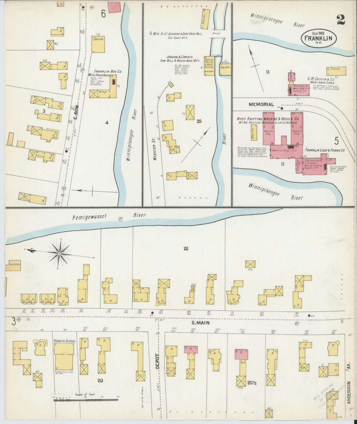 Sanborn Fire Insurance Map from Franklin, Merrimack County, New Hampshire (1902), Sheet #0002 - Complete Map Set gallery image, historic Sanborn map, vintage wall art, New Hampshire New Hampshire
