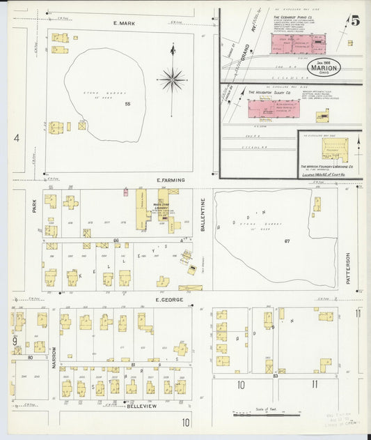 Sanborn Fire Insurance Map from Marion, Marion County, Ohio (1908), Sheet #0005 - Historic Sanborn Fire Insurance Map Print, vintage old map wall art, antique decor, genealogy gift, Ohio Ohio map
