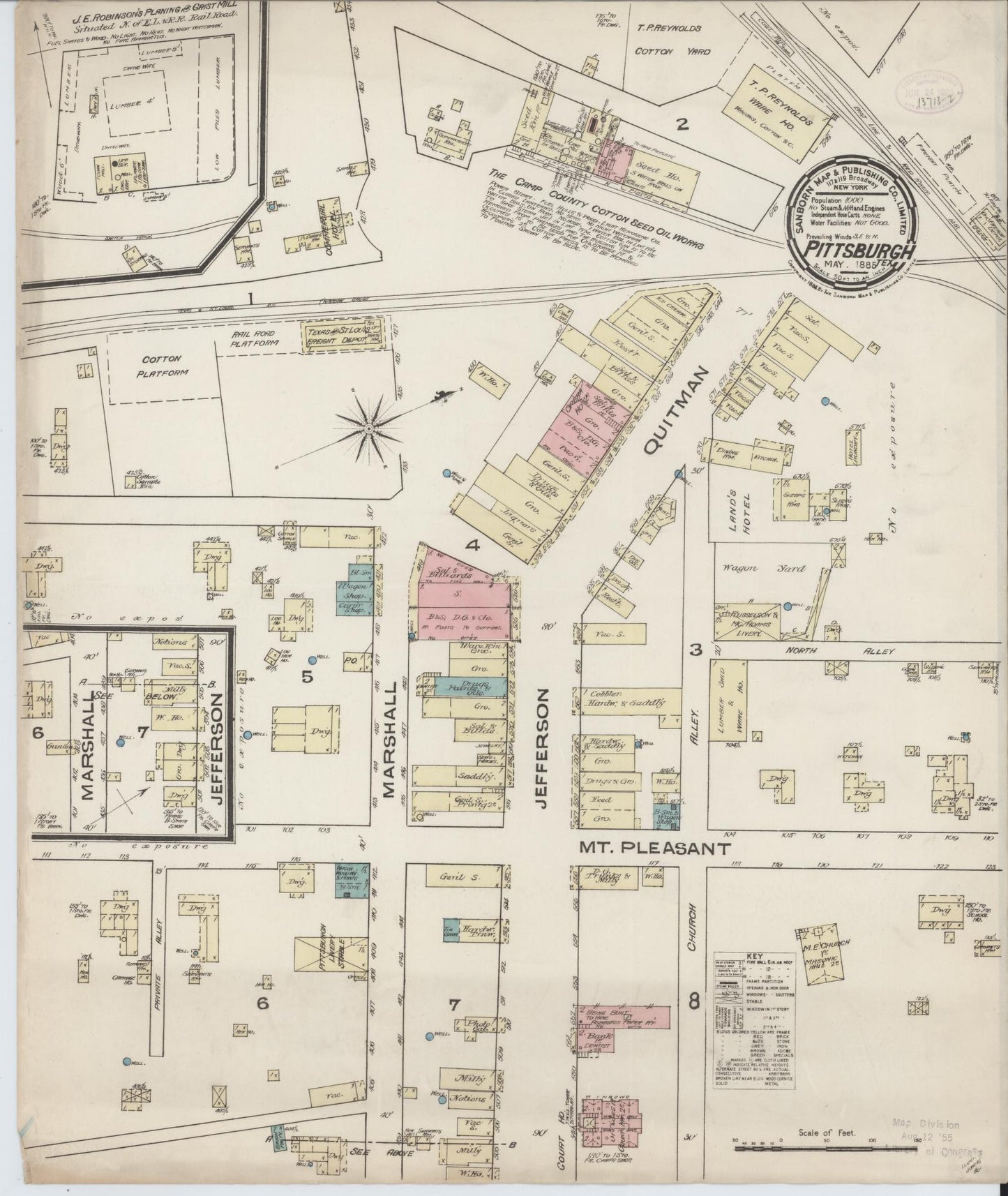 Sanborn Fire Insurance Map from Pittsburg, Camp County, Texas. (1885) – Historic Sanborn Fire Insurance Map Print