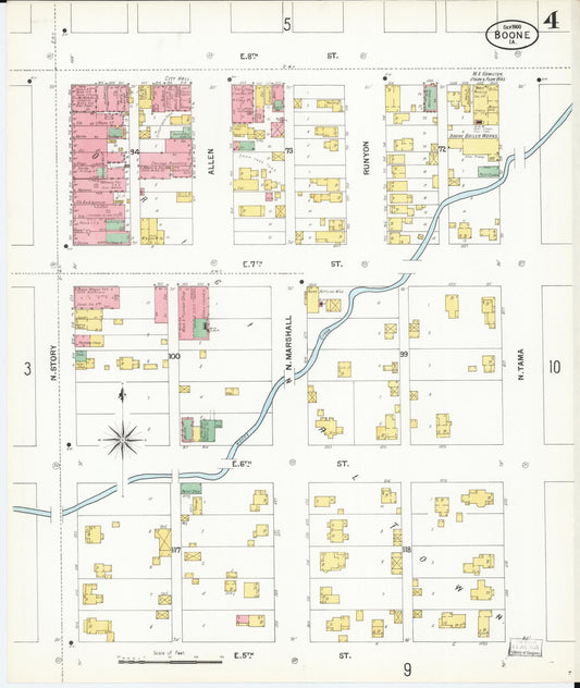 Sanborn Fire Insurance Map from Boone, Boone County, Iowa (1900), Sheet #0004 - Historic Sanborn Fire Insurance Map Print, vintage old map wall art