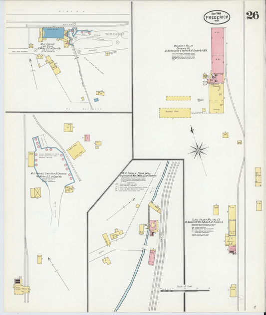 Frederick, Maryland - 1904 - Sanborn Fire Insurance Map, Sheet #0026 - Historic Sanborn Fire Insurance Map Print, Frederick Maryland 1904 0026 vintage old map wall art