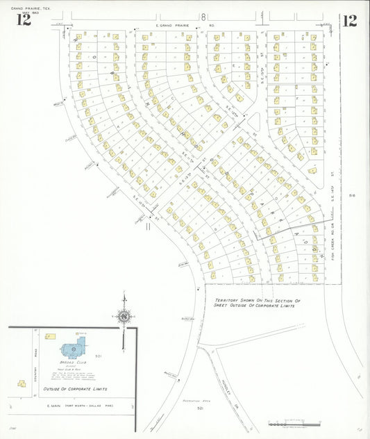Sanborn Fire Insurance Map from Grand Prairie, Dallas County, Texas (1943), Sheet #0012 - Historic Sanborn Fire Insurance Map Print, vintage old map wall art, antique decor, genealogy gift, Texas Texas map