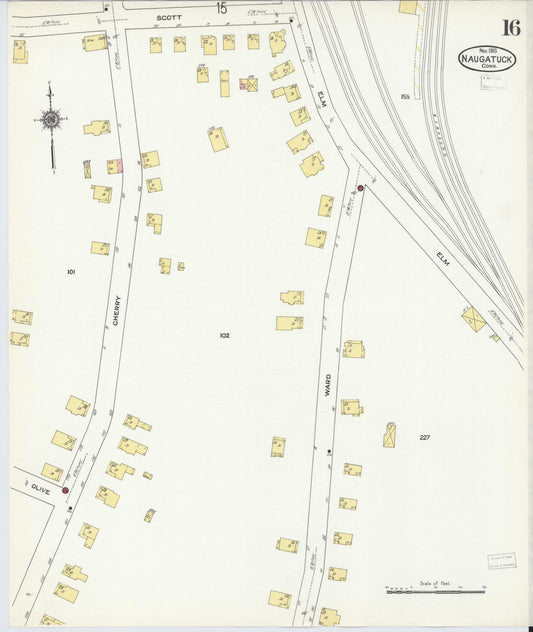 Sanborn Fire Insurance Map from Naugatuck, New Haven County, Connecticut (1910), Sheet #0016 - Historic Sanborn Fire Insurance Map Print, vintage old map wall art, antique decor, genealogy gift, Connecticut Connecticut map
