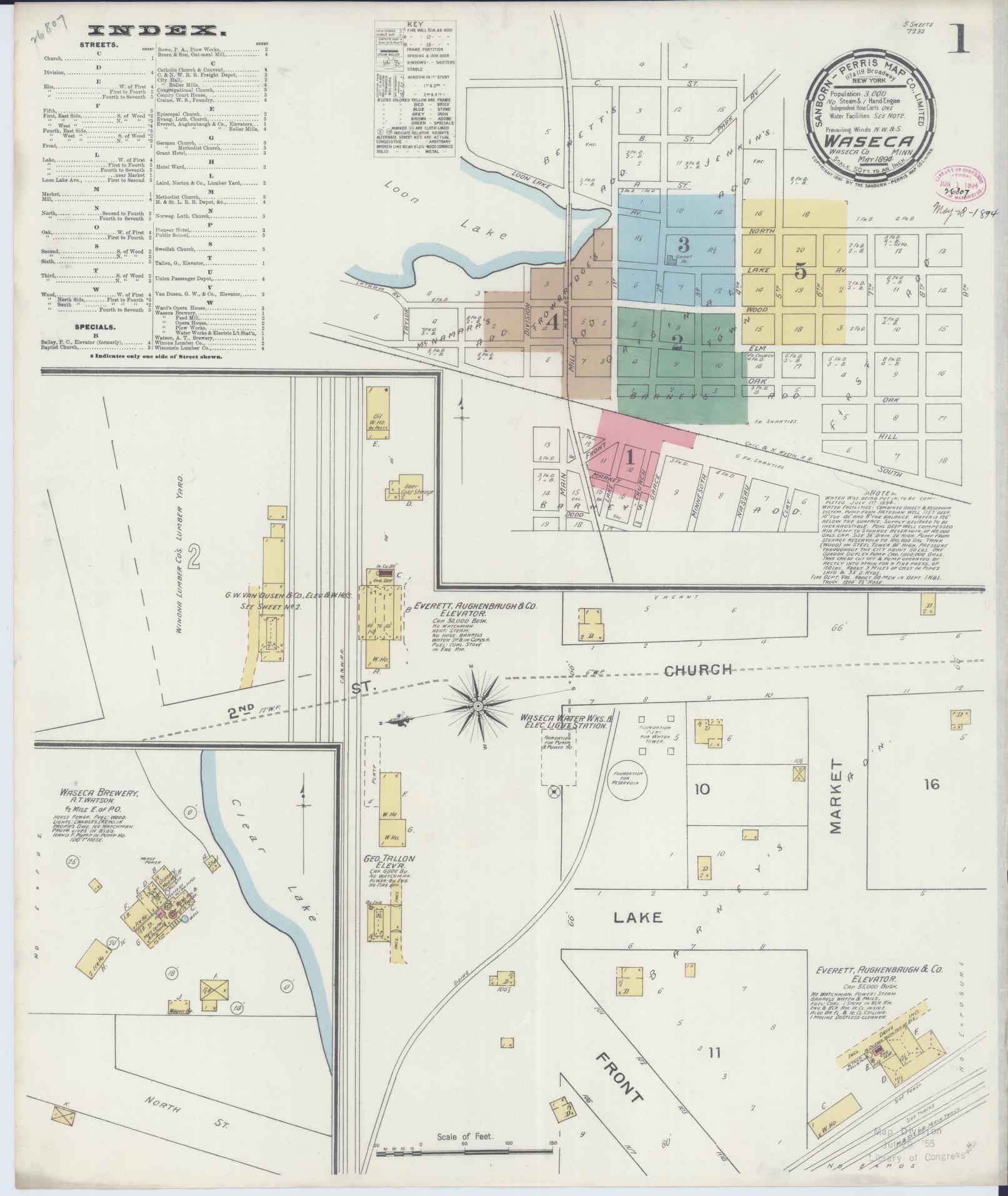 Sanborn Fire Insurance Map from Waseca, Waseca County, Minnesota (1894), Sheet #0001 - Complete Map Set gallery image, historic Sanborn map, vintage wall art, Minnesota Minnesota