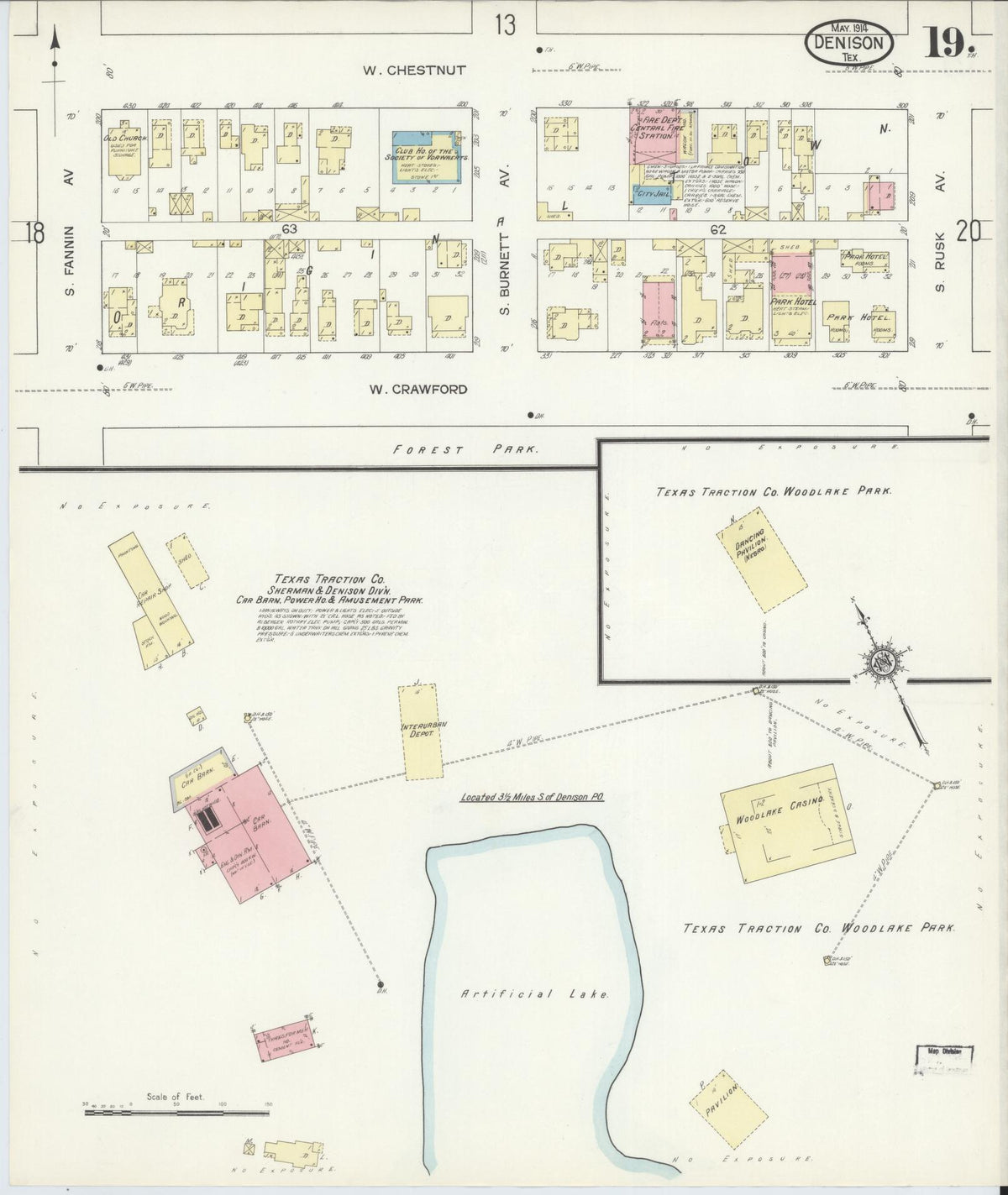 Sanborn Fire Insurance Map from Denison, Grayson County, Texas (1914), Sheet #0019 - Complete Map Set gallery image, historic Sanborn map, vintage wall art, Texas Texas
