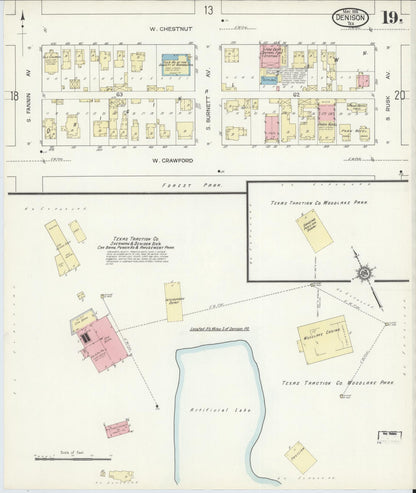 Sanborn Fire Insurance Map from Denison, Grayson County, Texas (1914), Sheet #0019 - Complete Map Set gallery image, historic Sanborn map, vintage wall art, Texas Texas