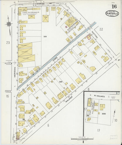 Sanborn Fire Insurance Map from Huntsville, Madison County, Alabama (1921), Sheet #0016 - Complete Map Set gallery image, historic Sanborn map, vintage wall art, Alabama Alabama