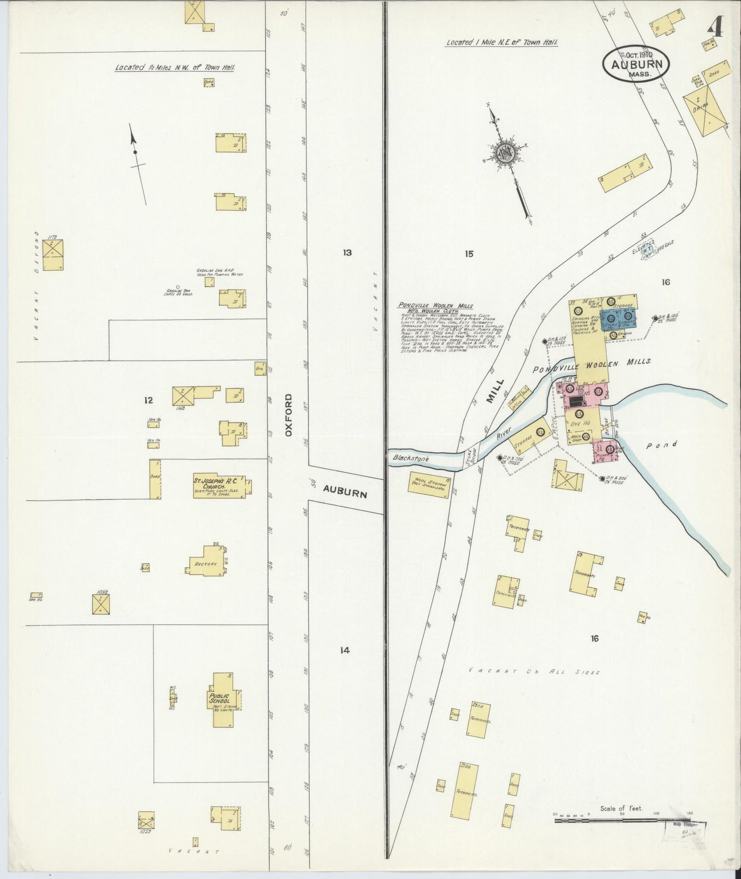 Sanborn Fire Insurance Map from Auburn, Worcester County, Massachusetts (1910), Sheet #0004 - Complete Map Set gallery image, historic Sanborn map, vintage wall art, Massachusetts Massachusetts