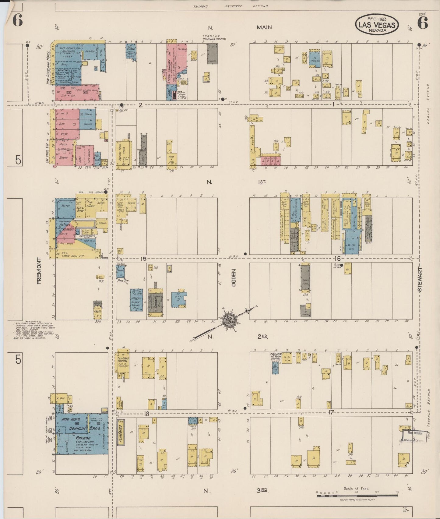 Sanborn Fire Insurance Map from Las Vegas, Clark County, Nevada (1923), Sheet #0006 - Complete Map Set gallery image, historic Sanborn map, vintage wall art, Nevada Nevada