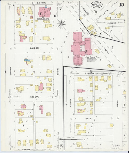 Sanborn Fire Insurance Map from Mankato, Blue Earth County, Minnesota (1908), Sheet #0015 - Historic Sanborn Fire Insurance Map Print, vintage old map wall art, antique decor, genealogy gift, Minnesota Minnesota map