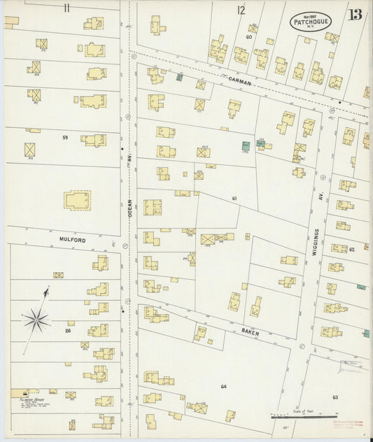 Sanborn Fire Insurance Map from Patchogue, Suffolk County, New York (1897), Sheet #0013 - Historic Sanborn Fire Insurance Map Print, vintage old map wall art, antique decor, genealogy gift, New York New York map