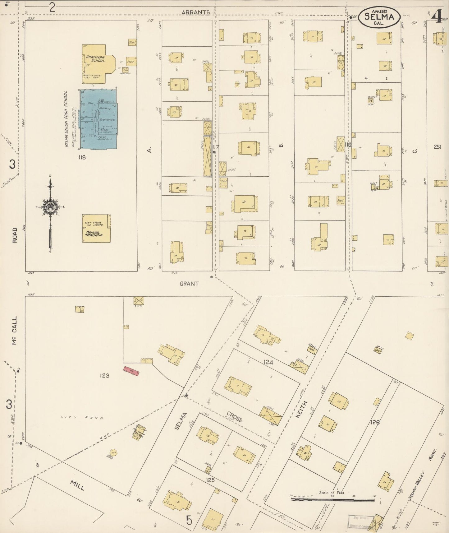 Sanborn Fire Insurance Map from Selma, Fresno County, California (1913), Sheet #0004 - Complete Map Set gallery image, historic Sanborn map, vintage wall art, California California