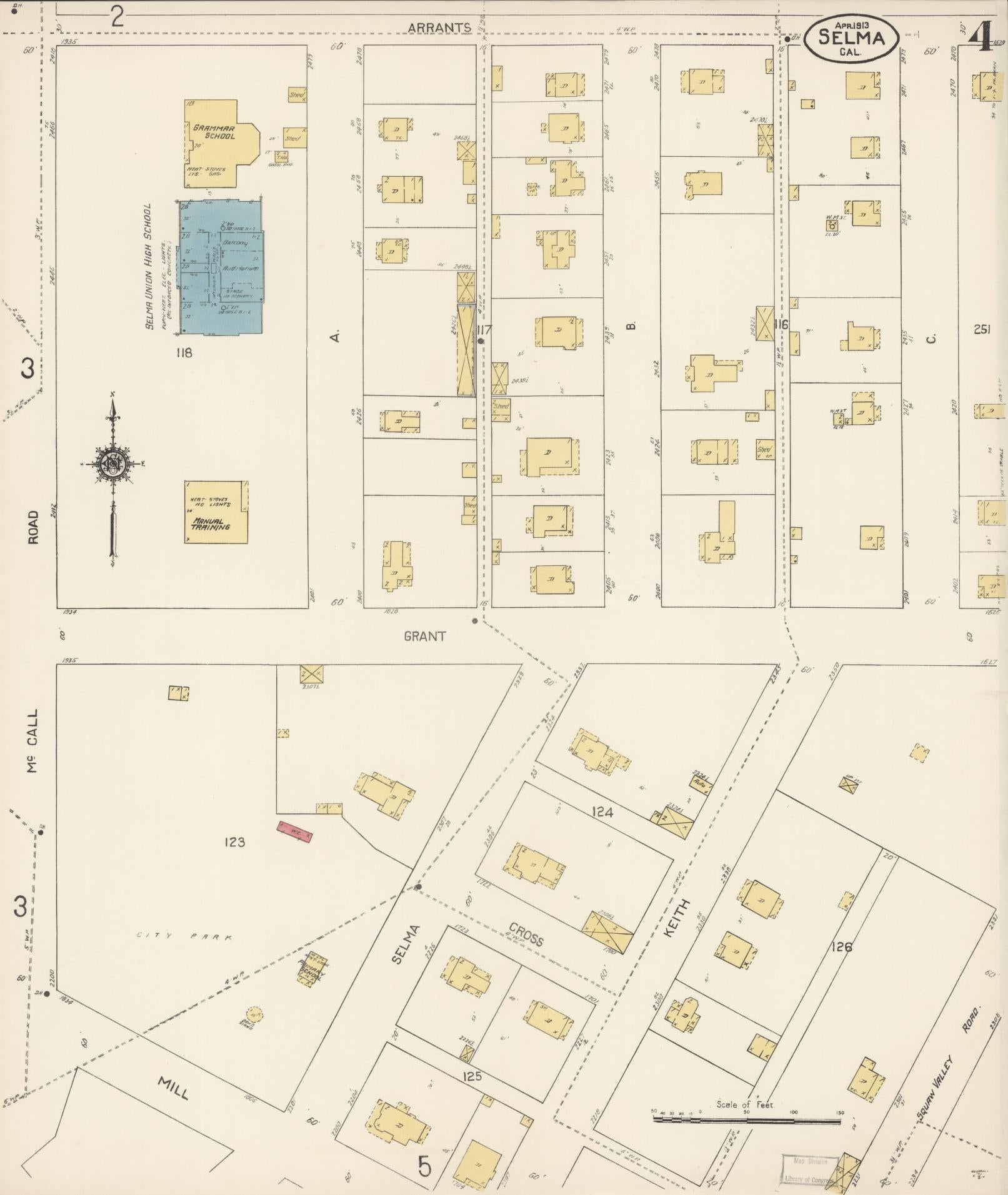 Sanborn Fire Insurance Map from Selma, Fresno County, California (1913), Sheet #0004 - Complete Map Set gallery image, historic Sanborn map, vintage wall art, California California