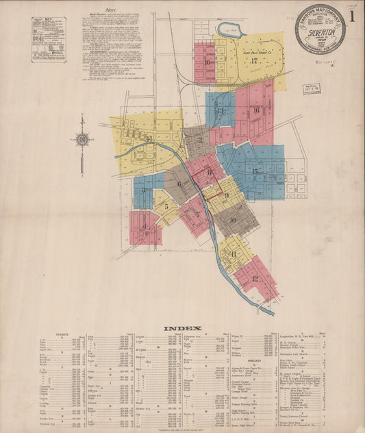 Sanborn Fire Insurance Map from Silverton, Marion County, Oregon (1922), Sheet #0001 - Complete Map Set gallery image, historic Sanborn map, vintage wall art, Oregon Oregon