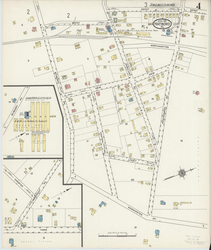 Sanborn Fire Insurance Map from Hatboro, Montgomery County, Pennsylvania (1915), Sheet #0004 - Historic Sanborn Fire Insurance Map Print, vintage old map wall art, antique decor, genealogy gift, Pennsylvania Pennsylvania map