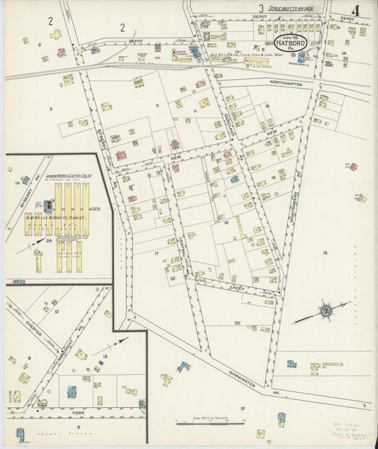 Sanborn Fire Insurance Map from Hatboro, Montgomery County, Pennsylvania (1915), Sheet #0004 - Historic Sanborn Fire Insurance Map Print, vintage old map wall art, antique decor, genealogy gift, Pennsylvania Pennsylvania map