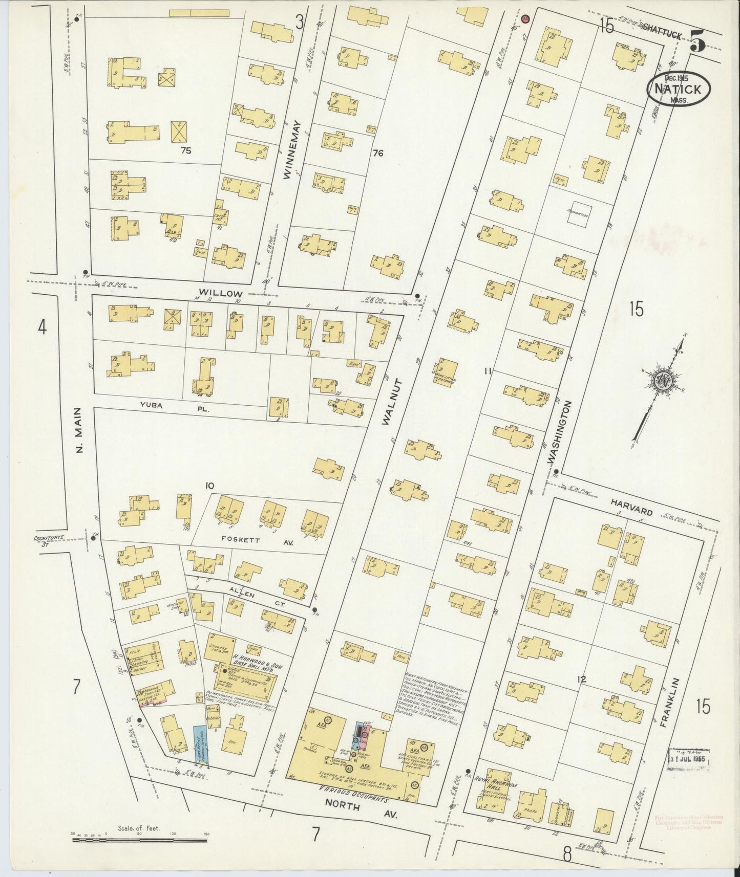 Sanborn Fire Insurance Map from Natick, Middlesex County, Massachusetts (1915), Sheet #0005 - Complete Map Set gallery image, historic Sanborn map, vintage wall art, Massachusetts Massachusetts