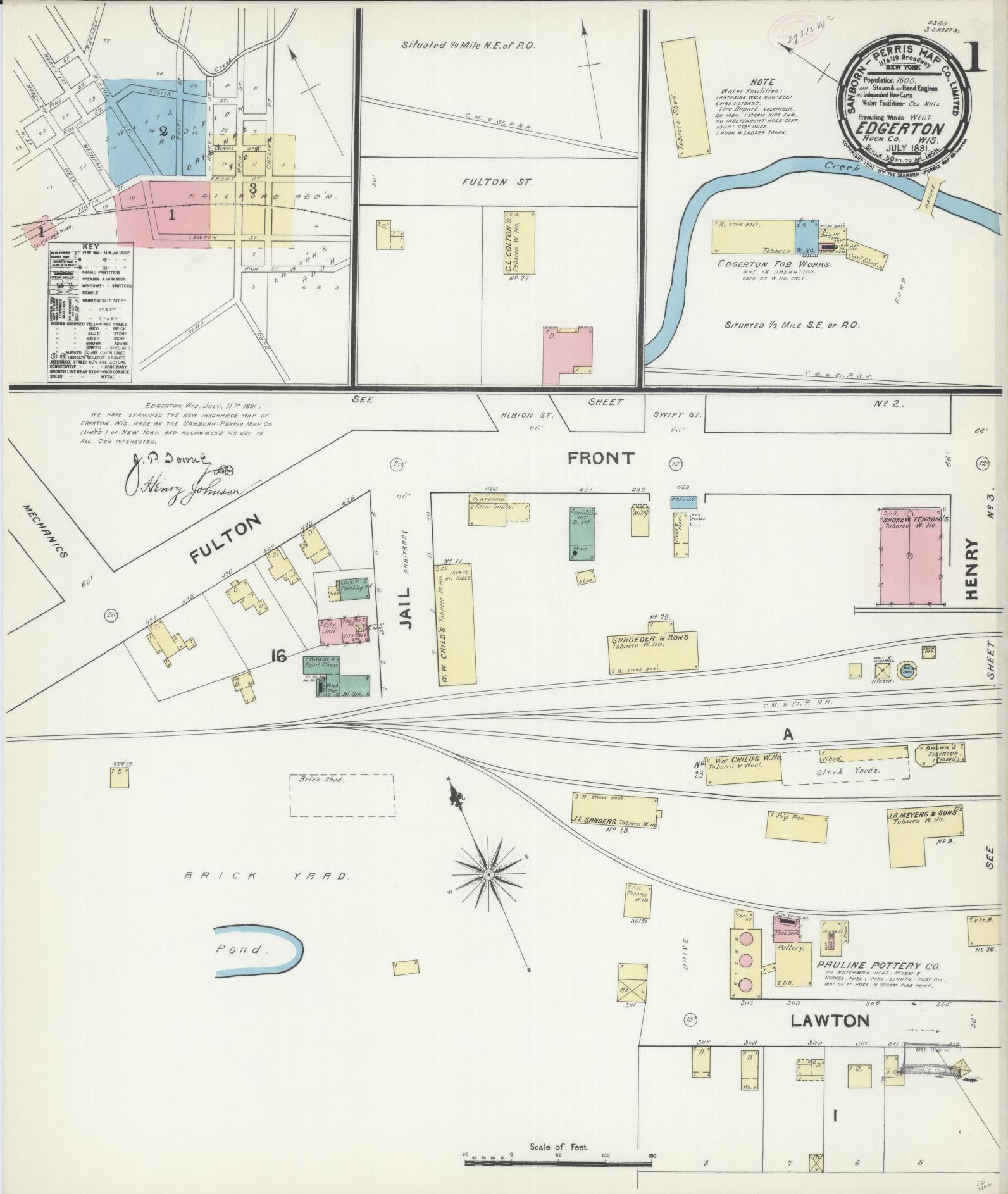 Sanborn Fire Insurance Map from Edgerton, Rock County, Wisconsin (1891), Sheet #0001 - Historic Sanborn Fire Insurance Map Print, vintage old map wall art, antique decor, genealogy gift, Wisconsin Wisconsin map