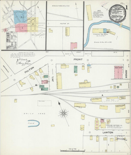 Sanborn Fire Insurance Map from Edgerton, Rock County, Wisconsin (1891), Sheet #0001 - Historic Sanborn Fire Insurance Map Print, vintage old map wall art, antique decor, genealogy gift, Wisconsin Wisconsin map