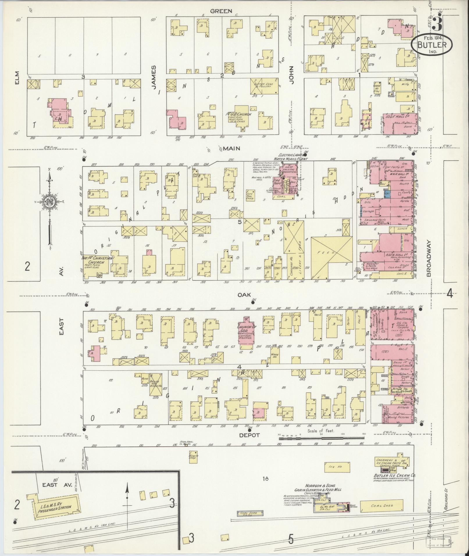 Sanborn Fire Insurance Map from Butler, De Kalb County, Indiana (1914), Sheet #0003 - Complete Map Set gallery image, historic Sanborn map, vintage wall art, Indiana Indiana