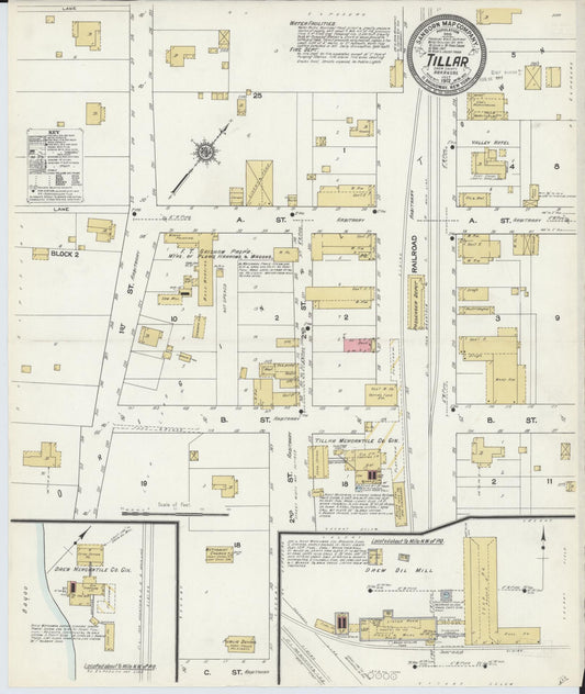 Sanborn Fire Insurance Map from Tillar, Drew County, Arkansas (1912), Sheet #0001 - Historic Sanborn Fire Insurance Map Print, vintage old map wall art, antique decor, genealogy gift, Arkansas Arkansas map