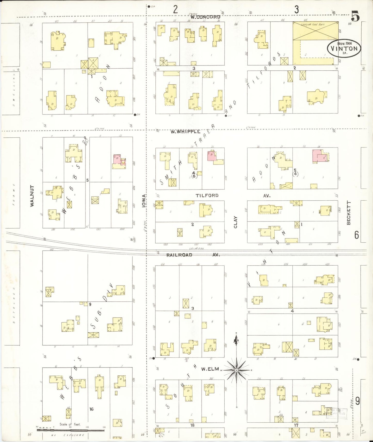 Sanborn Fire Insurance Map from Vinton, Benton County, Iowa (1906), Sheet #0005 - Historic Sanborn Fire Insurance Map Print, vintage old map wall art