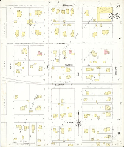 Sanborn Fire Insurance Map from Vinton, Benton County, Iowa (1906), Sheet #0005 - Historic Sanborn Fire Insurance Map Print, vintage old map wall art
