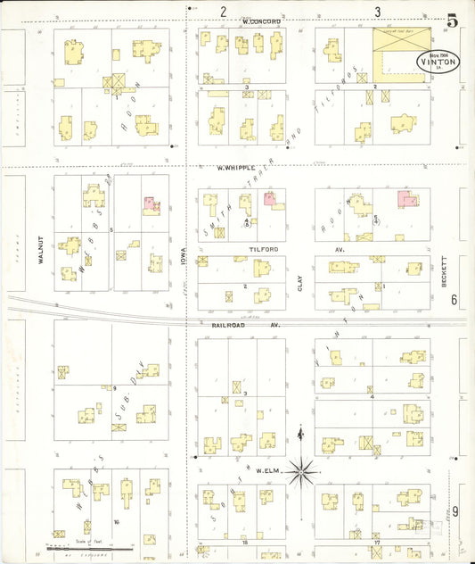 Sanborn Fire Insurance Map from Vinton, Benton County, Iowa (1906), Sheet #0005 - Historic Sanborn Fire Insurance Map Print, vintage old map wall art