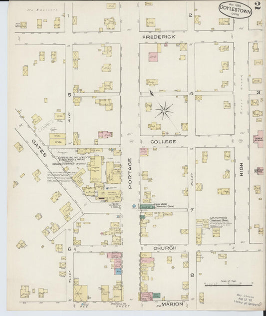 Sanborn Fire Insurance Map from Doylestown, Wayne County, Ohio (1885), Sheet #0002 - Historic Sanborn Fire Insurance Map Print, vintage old map wall art, antique decor, genealogy gift, Ohio Ohio map
