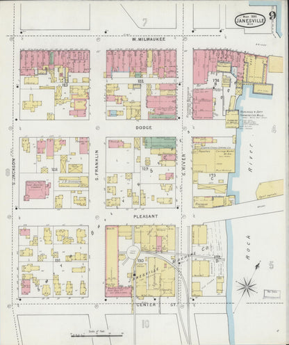 Sanborn Fire Insurance Map from Janesville, Rock County, Wisconsin (1895), Sheet #0009 - Historic Sanborn Fire Insurance Map Print, vintage old map wall art, antique decor, genealogy gift, Wisconsin Wisconsin map