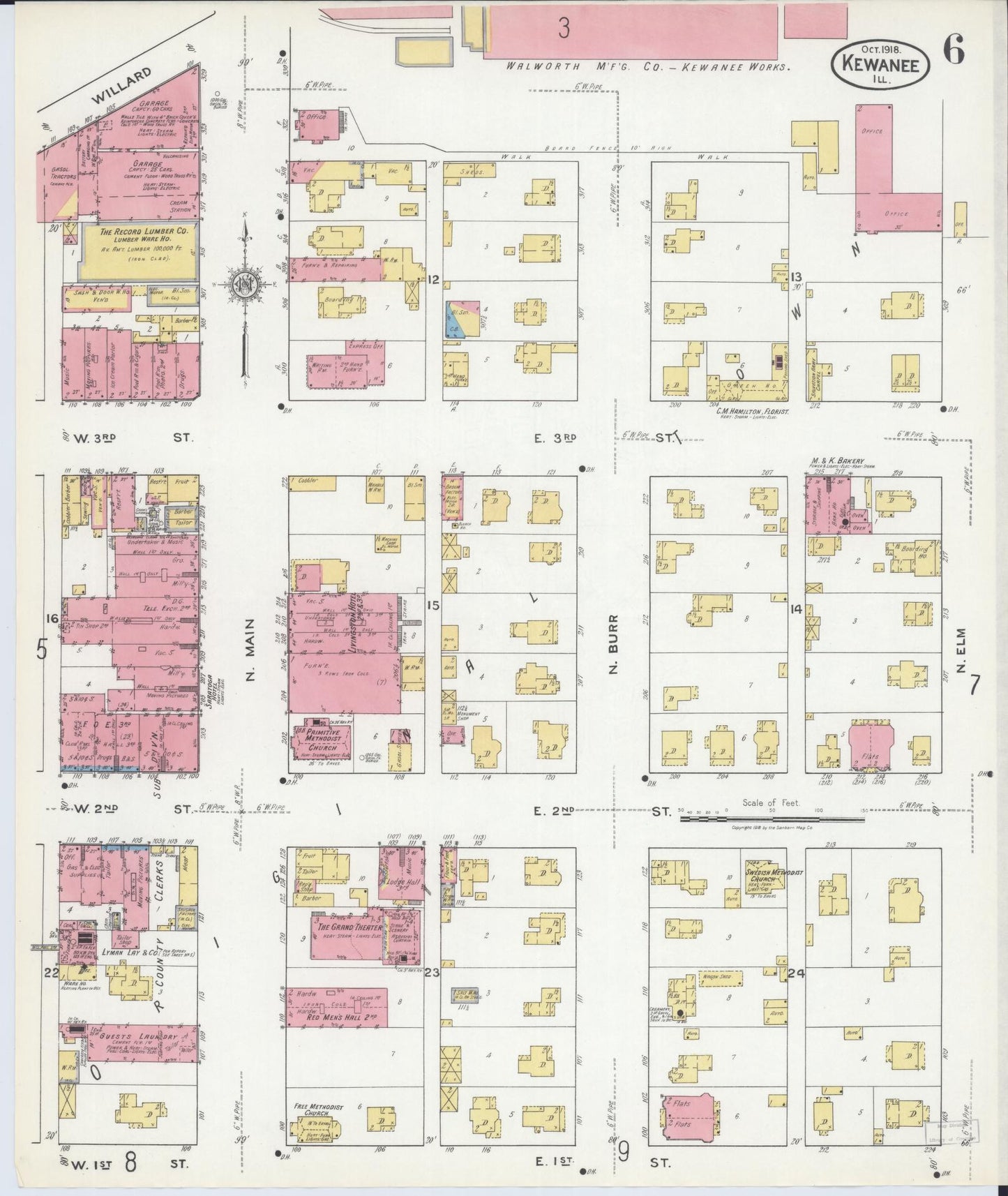 Sanborn Fire Insurance Map from Kewanee, Henry County, Illinois (1918), Sheet #0006 - Complete Map Set gallery image, historic Sanborn map, vintage wall art, Illinois Illinois